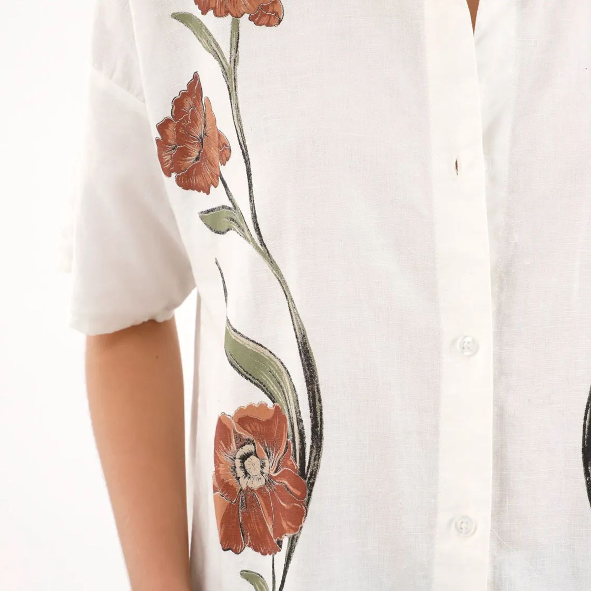 TENNIS - Vestido largo tipo camisa manga larga crudo para mujer