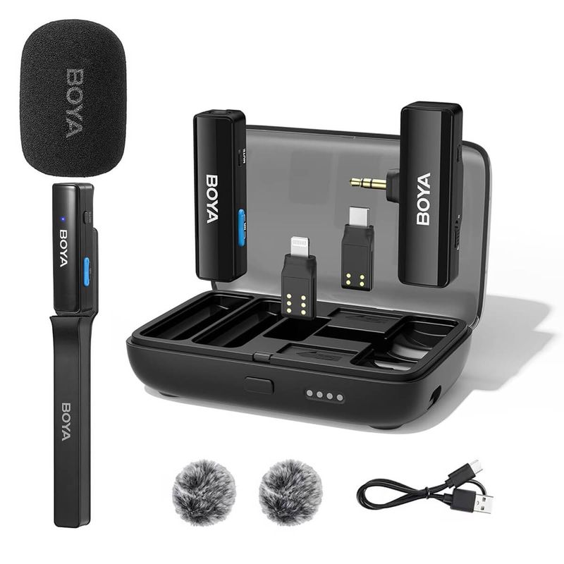 BOYA - Set Micrófono Inalámbrico BOYALINK de Camara Celular Soporte de Mano