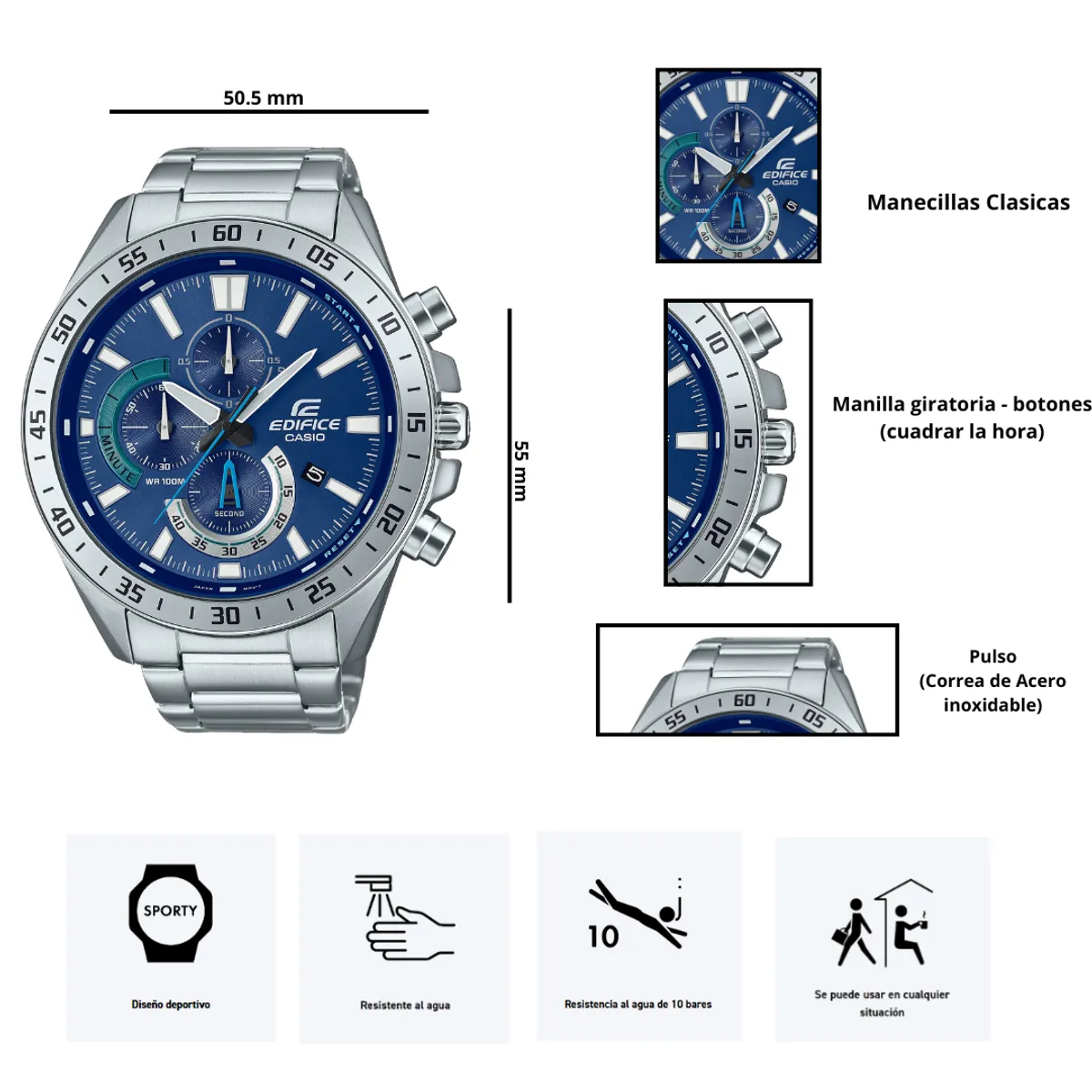 CASIO - Reloj Casio EDIFICE EFV-620D-2AV Diseño Deportivo