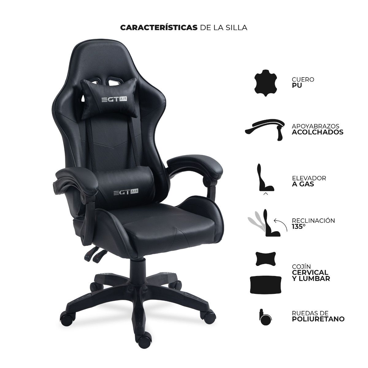 EGTAIR - Silla Gamer Escritorio EGTAIR Zeus S03 Cuero PU en Negro