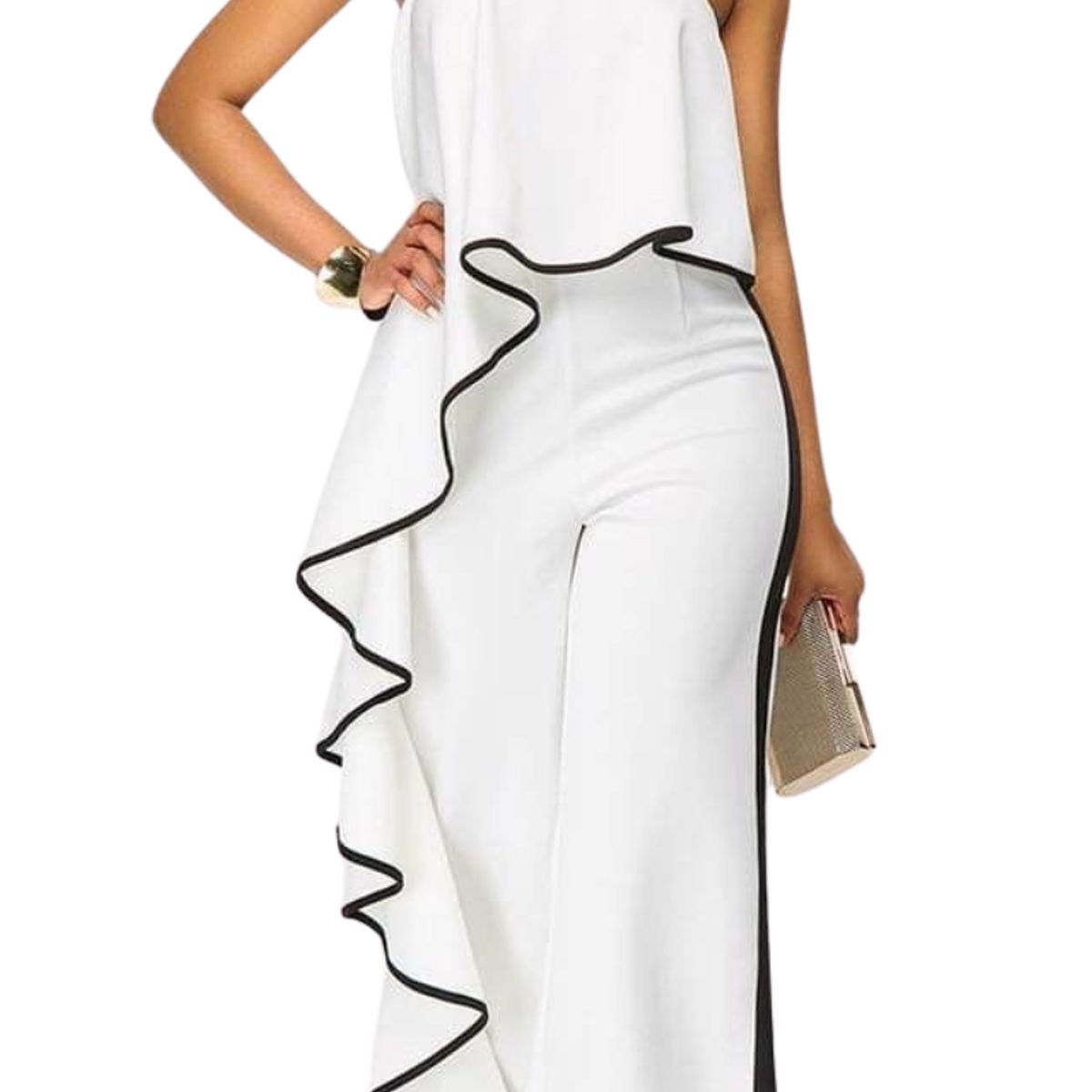 NEGRELI - Enterizo Blanco Strapless Asimétrico con Volante en Cascada  NEGRELI