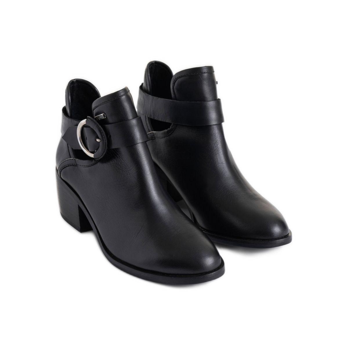 VELEZ - Vélez Botines Tacón Campina De Cuero Hebilla Negro