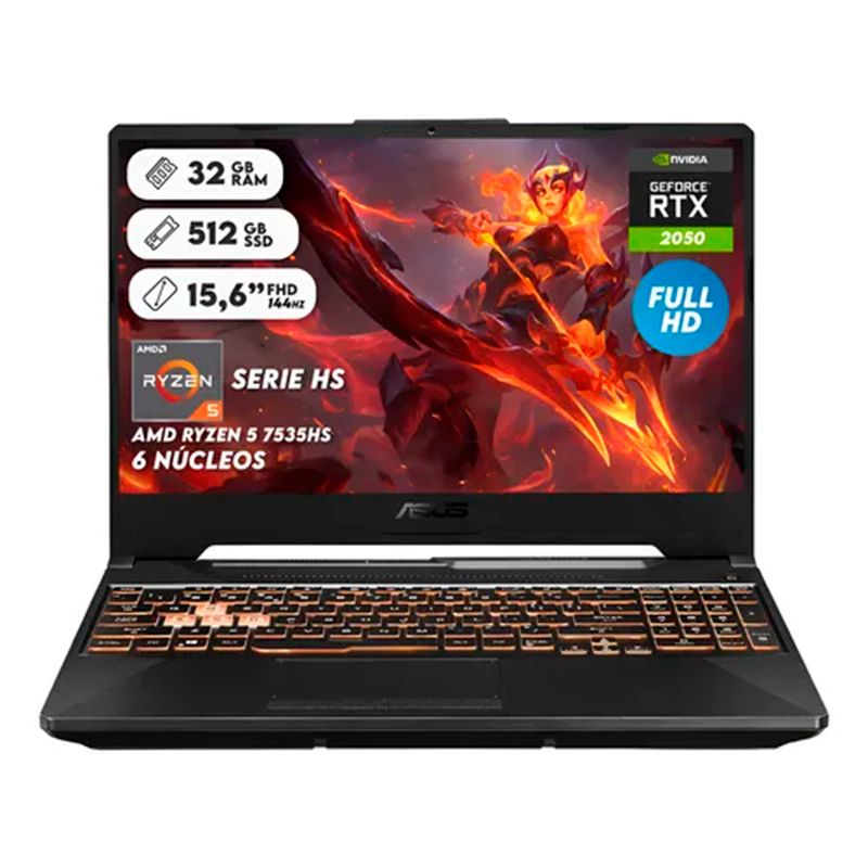 ASUS - Portatil Gamer Asus Tuf Ryzen 5 7535h Ram 32gb Ssd 512 Rtx 2050 4gb