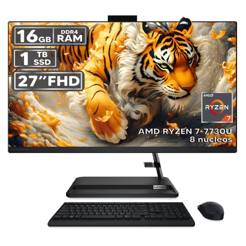 LENOVO - TODO EN UNO LENOVO 3 27ALC6 RYZEN 7-7730U 16GB RAM 1TB SSD PANTALLA 27″ FHD LED