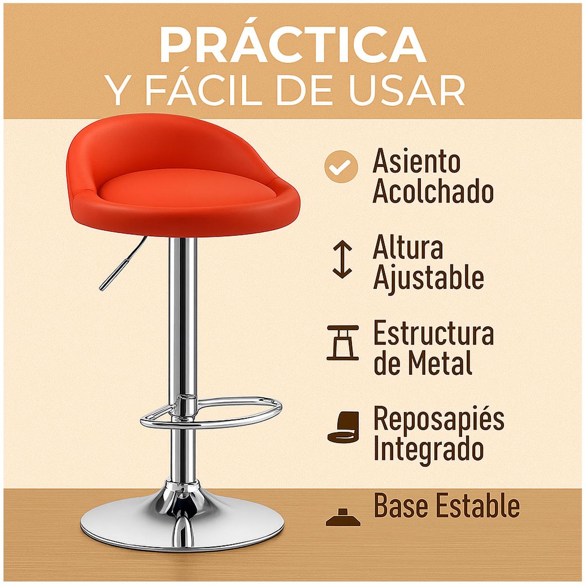 ONE PIXEL - Silla Alta Bar Comedor Giratorio Importado Rojo One Pixel