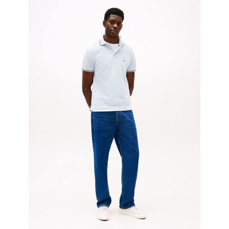 TOMMY HILFIGER - Polo celeste ribeteado de corte slim Tommy Hilfiger