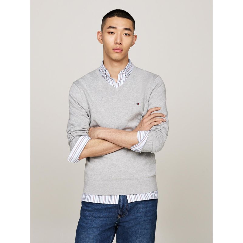 TOMMY HILFIGER - Saco gris tejido essential de cuello v Tommy Hilfiger