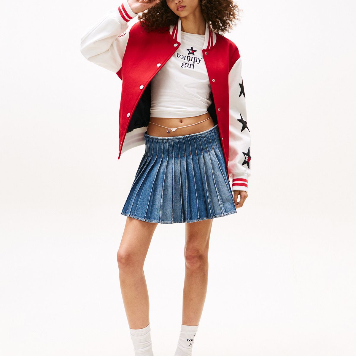 TOMMY HILFIGER - Minifalda azul Tommy Girl con plisado Tommy Jeans