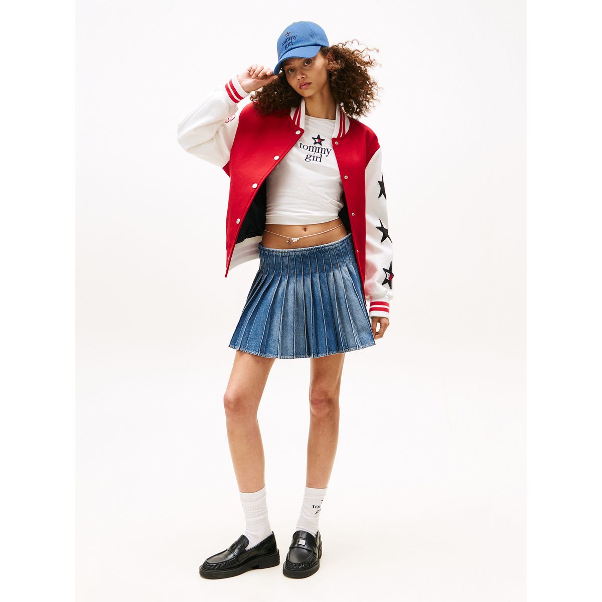TOMMY HILFIGER - Minifalda azul Tommy Girl con plisado Tommy Jeans
