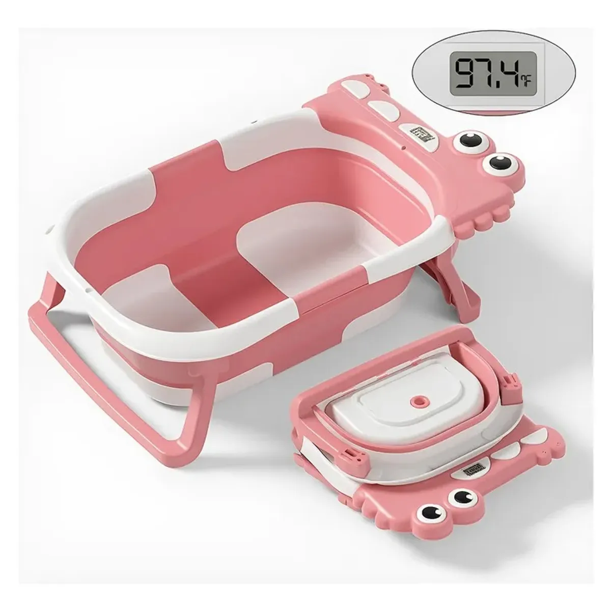 KIDSHOP - Bañera Portátil Con Termómetro Y Cojin Malla 6869 Rosado