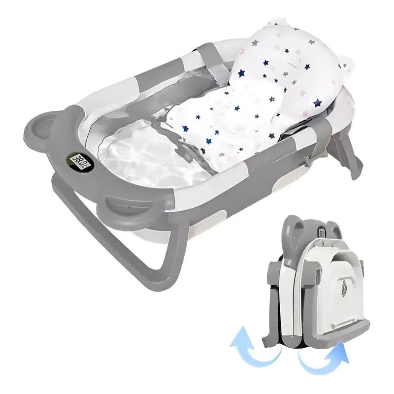 KIDSHOP - Bañera Portátil Con Termómetro Y Cojín Malla 6868 Gris