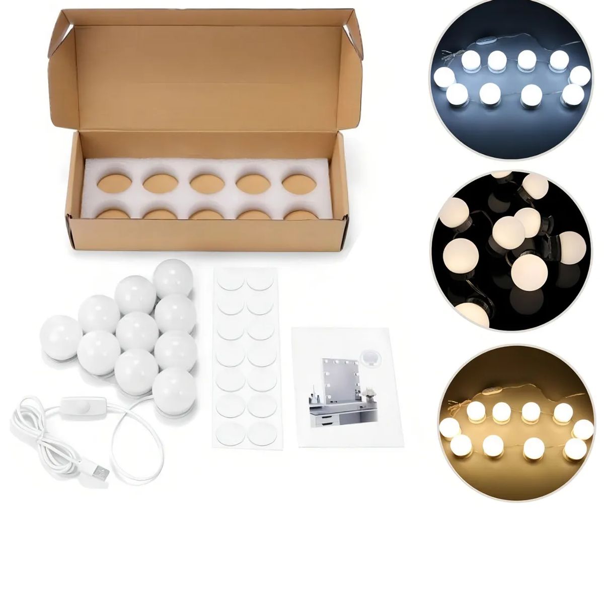 SKY - Extension Luces De Espejo Led Para Tocador Kit Bombillas Luz 3 TONOS