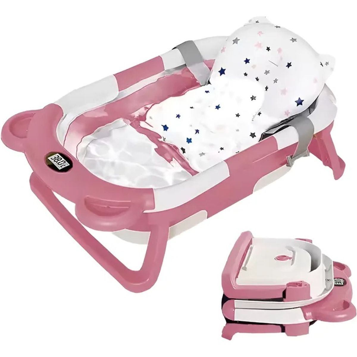 KIDSHOP - Bañera Portátil Con Termómetro Y Cojín Malla 6868 Rosado