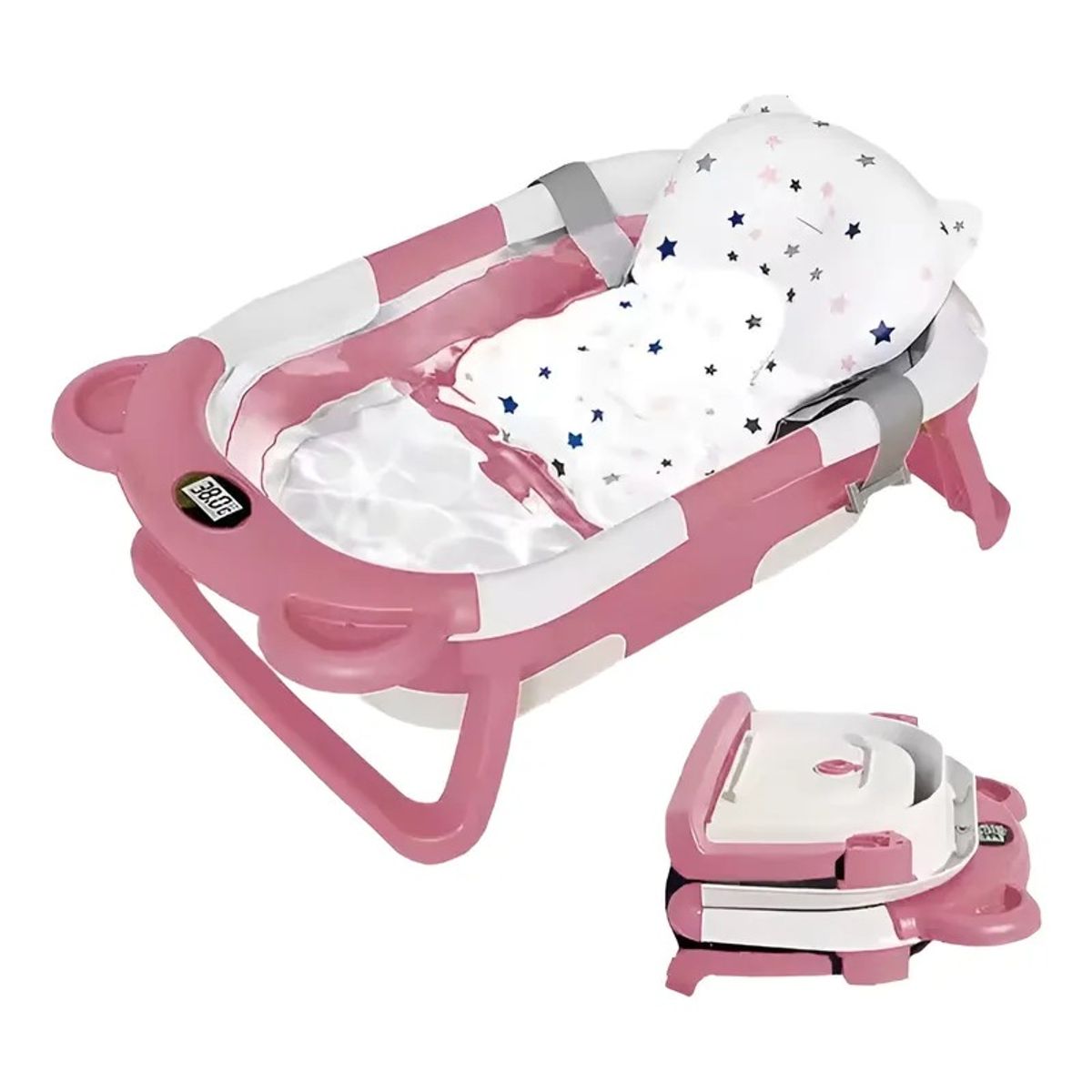 KIDSHOP - Bañera Portátil Con Termómetro Y Cojín Malla 6868 Rosado
