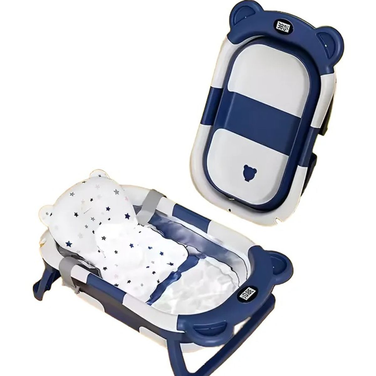 KIDSHOP - Bañera Portátil Con Termómetro Y Cojín Malla 6868 Azul