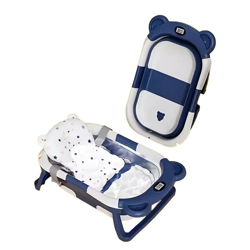 KIDSHOP - Bañera Portátil Con Termómetro Y Cojín Malla 6868 Azul
