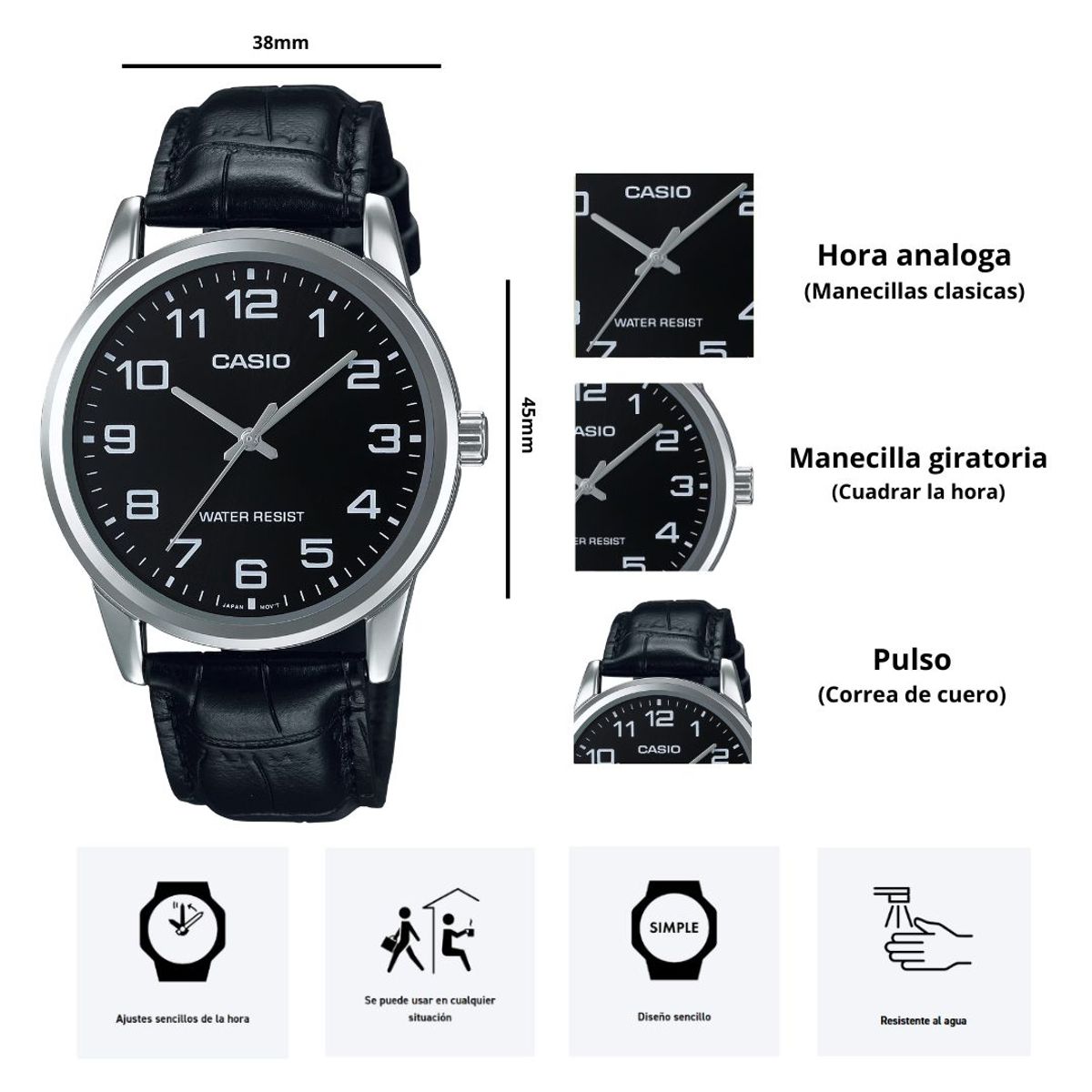 CASIO - Reloj Casio Modelo MTP-V001L-1B Diseño Elegante