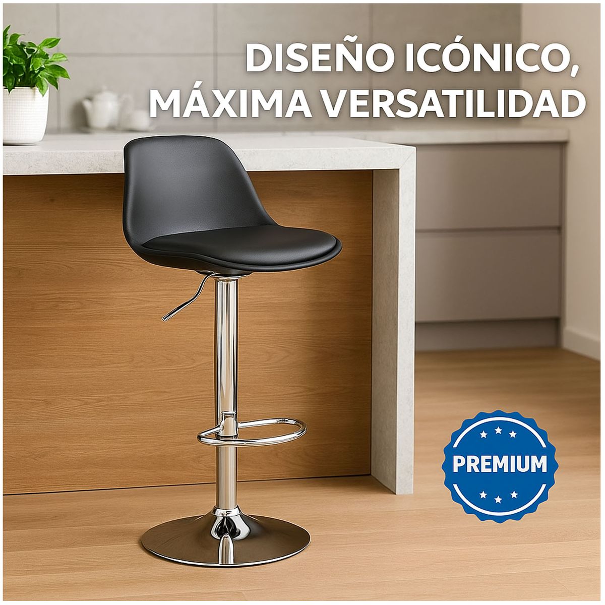 ONE PIXEL - Silla Alta Bar Comedor Giratorio Importado Negro One Pixel