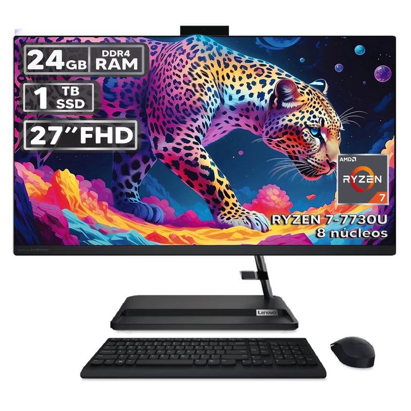 LENOVO - TODO EN UNO LENOVO 3 27ALC6 RYZEN 7-7730U 24GB RAM 1TB SSD PANTALLA 27″ FHD LED