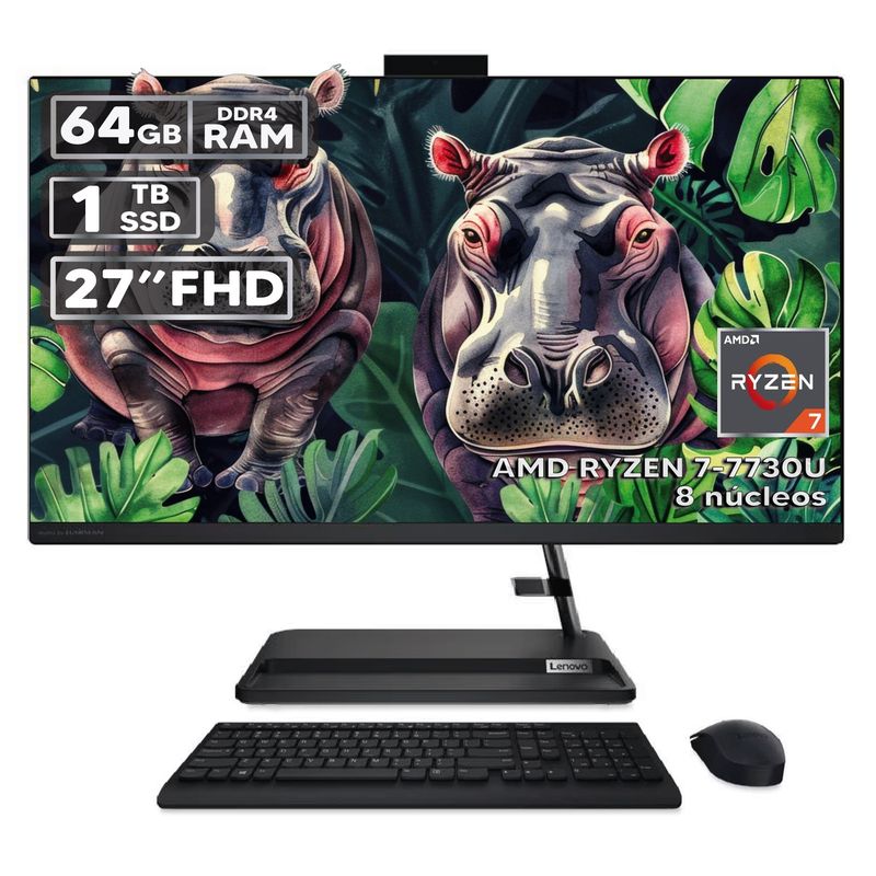 LENOVO - TODO EN UNO LENOVO 3 27ALC6 RYZEN 7-7730U 64GB RAM 1TB SSD PANTALLA 27″ FHD LED