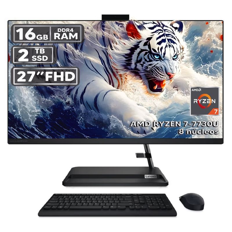 LENOVO - TODO EN UNO LENOVO 3 27ALC6 RYZEN 7-7730U 16GB RAM 2TB SSD PANTALLA 27″ FHD LED