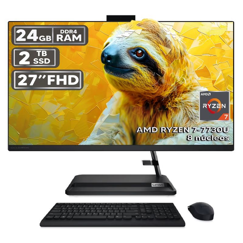 LENOVO - TODO EN UNO LENOVO 3 27ALC6 RYZEN 7-7730U 24GB RAM 2TB SSD PANTALLA 27″ FHD LED