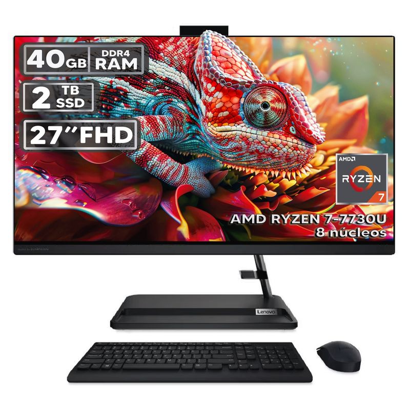 LENOVO - TODO EN UNO LENOVO 3 27ALC6 RYZEN 7-7730U 40GB RAM 2TB SSD PANTALLA 27″ FHD LED