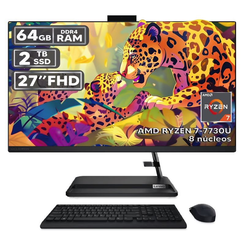 LENOVO - TODO EN UNO LENOVO 3 27ALC6 RYZEN 7-7730U 64GB RAM 2TB SSD PANTALLA 27″ FHD LED