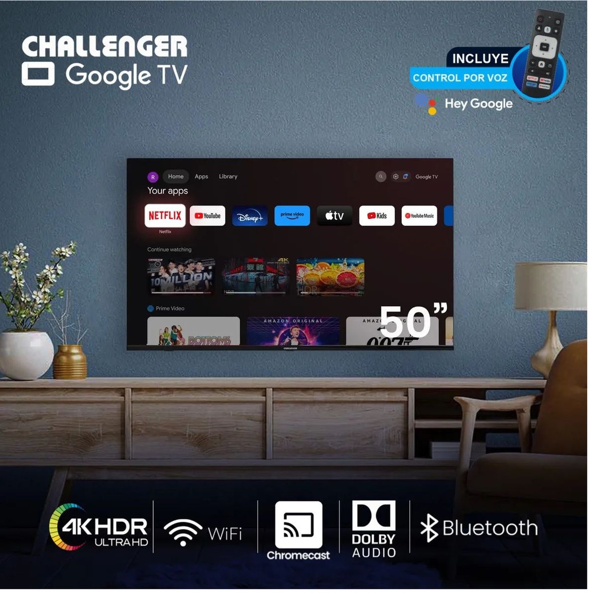 CHALLENGER - Televisor 50 Pulgadas Google Tv Challenger 4k Uhd Sin Marco