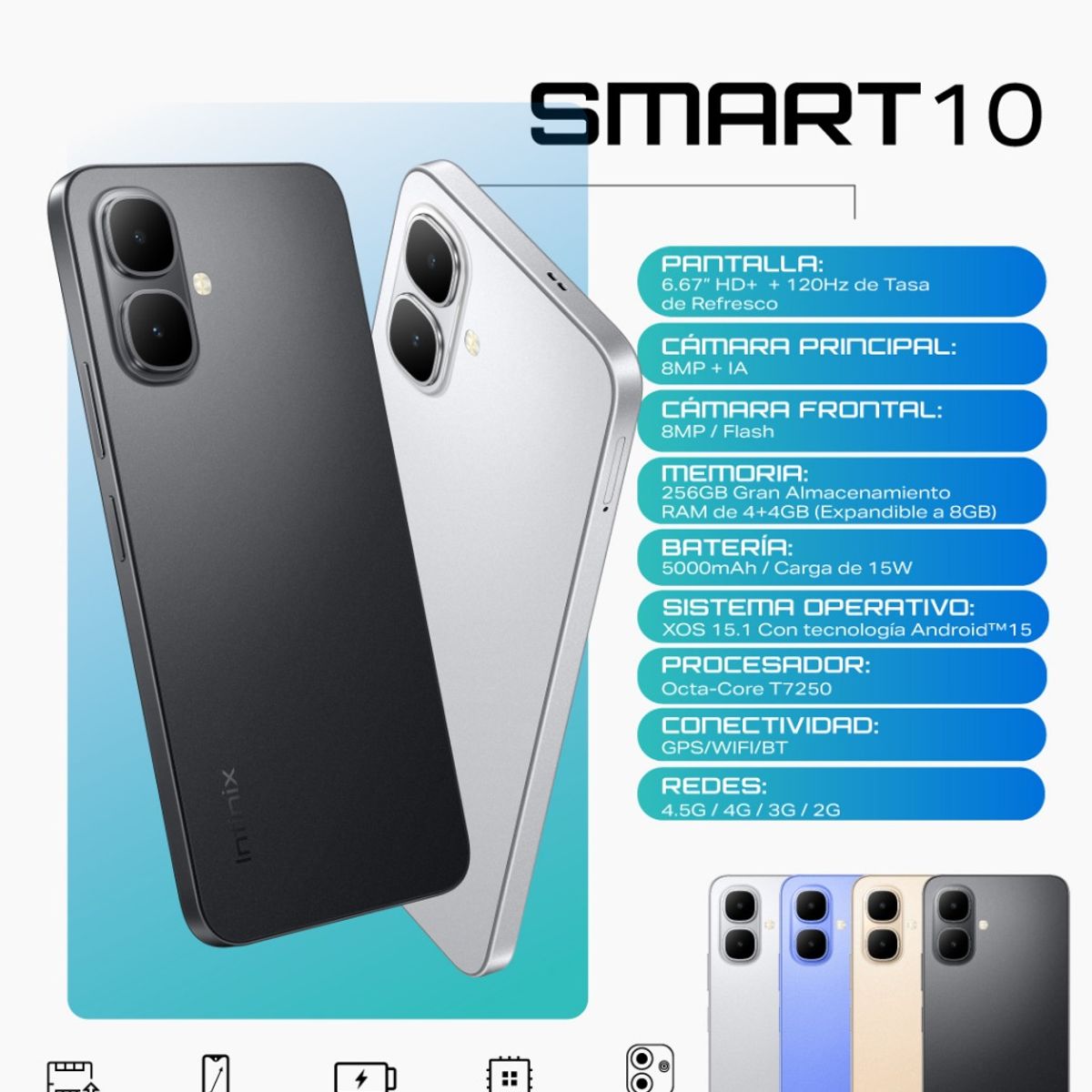 INFINIX - Celular Infinix Smart 10 Negro Dual Sim 256gb Ram 4+4gb 5000 Mah