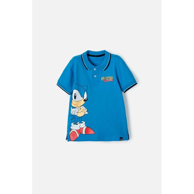 SONIC - Camiseta Tipo Polo de Sonic azul con botones para niño