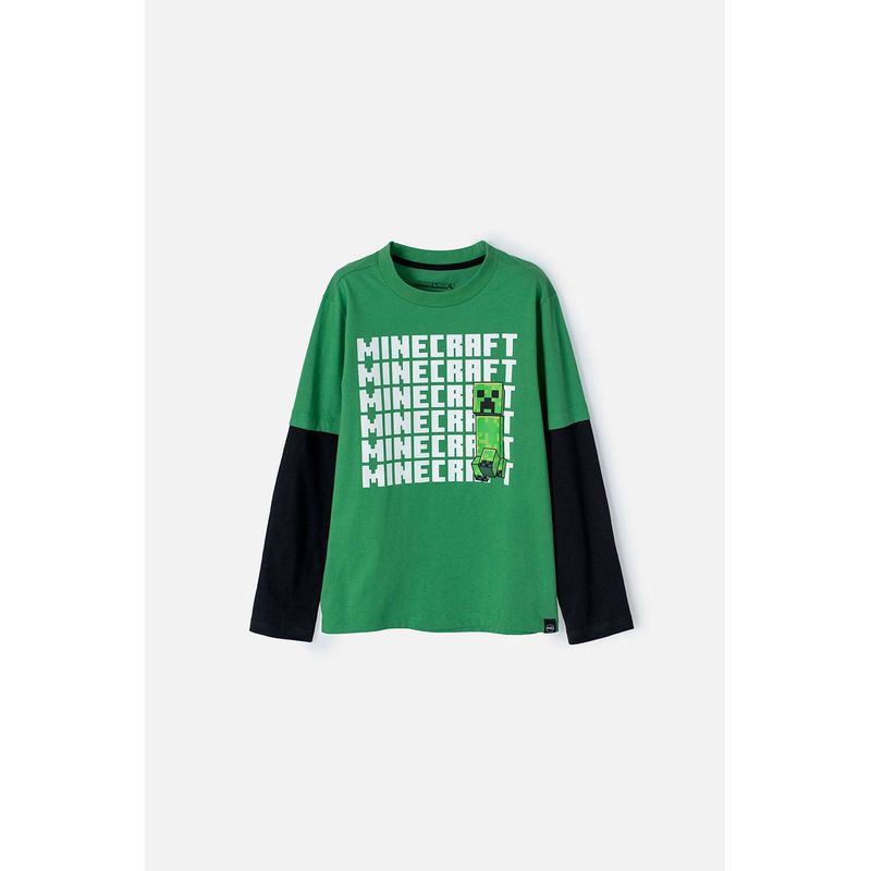 MINECRAFT - Camiseta de Minecraft verde y negra manga larga para niño