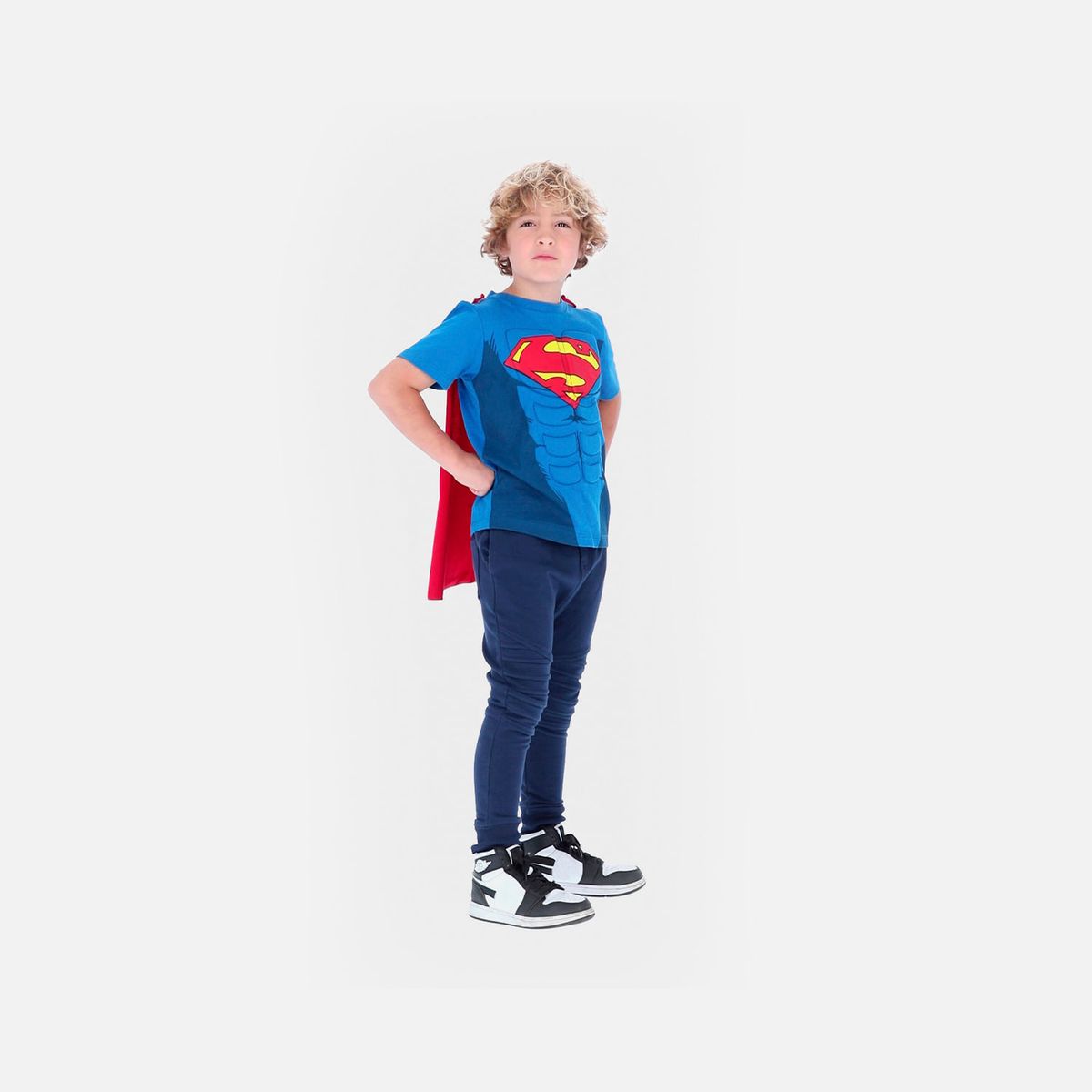 DC COMICS - Camiseta de Superman manga corta con capa removible para niño