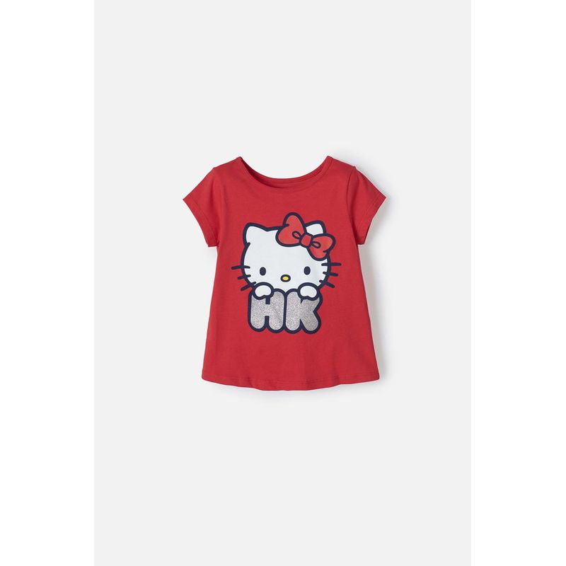 HELLO KITTY - Camiseta de Hello Kitty manga corta roja para niña 2T a 5T