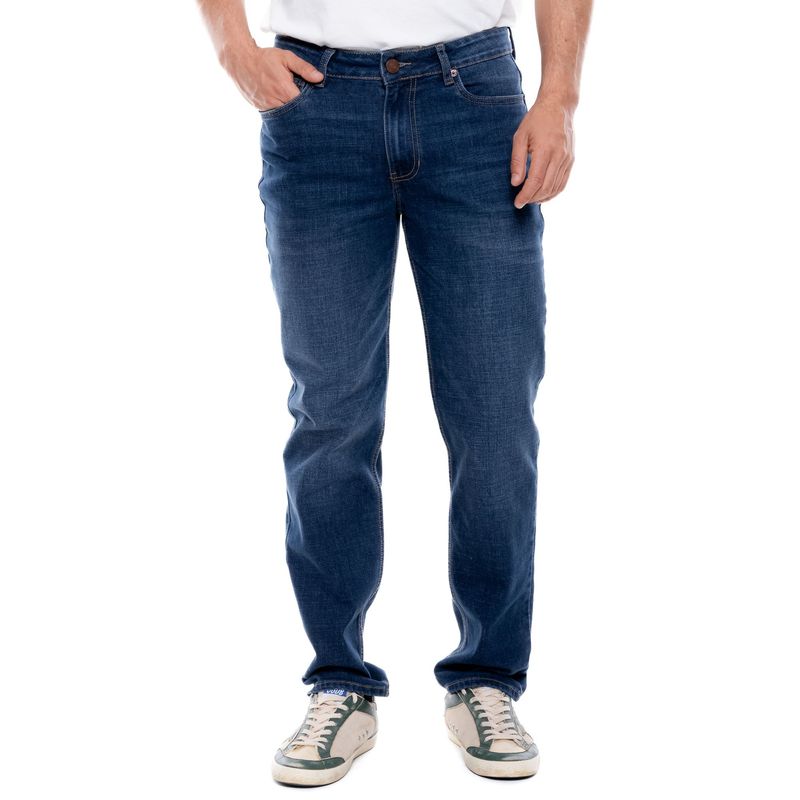 COLOR BLUE - Fremont/Regular Fit Jeans Tono Oscuro Con Desgastes