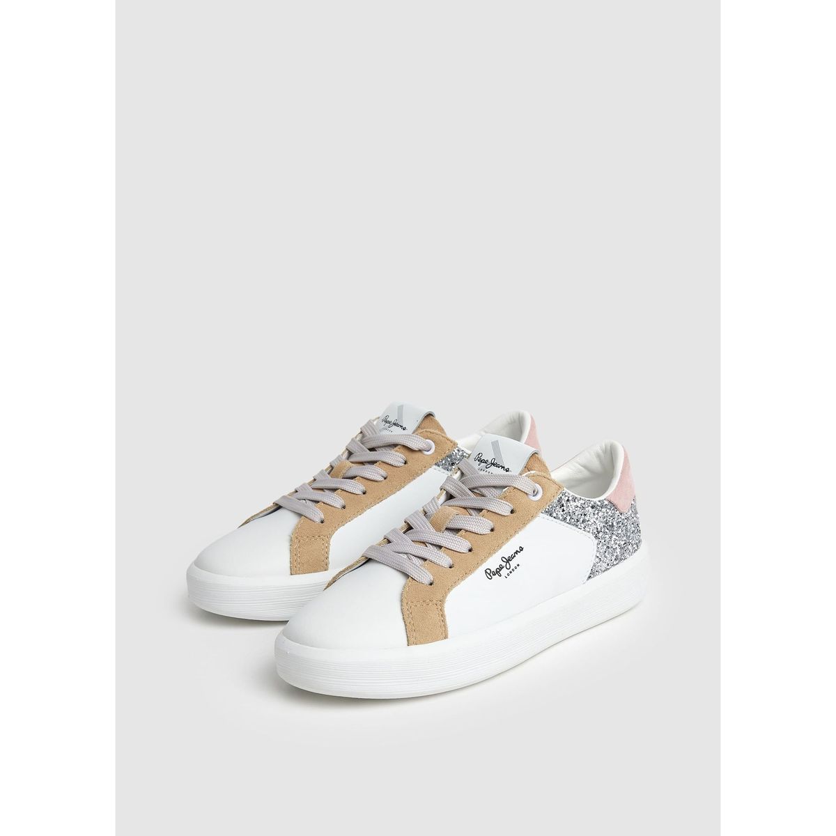 PEPE JEANS - Tenis Pepe Jeans Dobbie Mix para mujer color Blanco y Beige