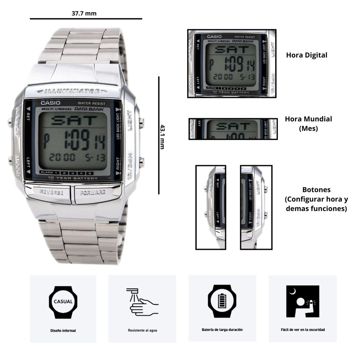 CASIO - Reloj Casio DB-360-1A Diseño Vintage