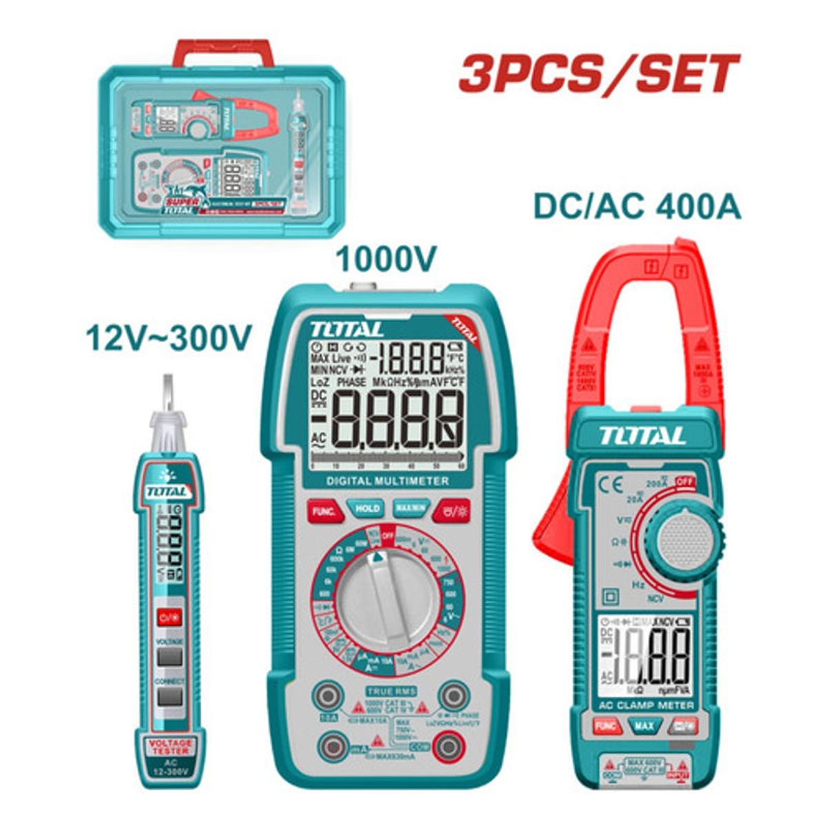TOTAL - Medidor De Corriente Digital Probador + Tester + Pinza Total