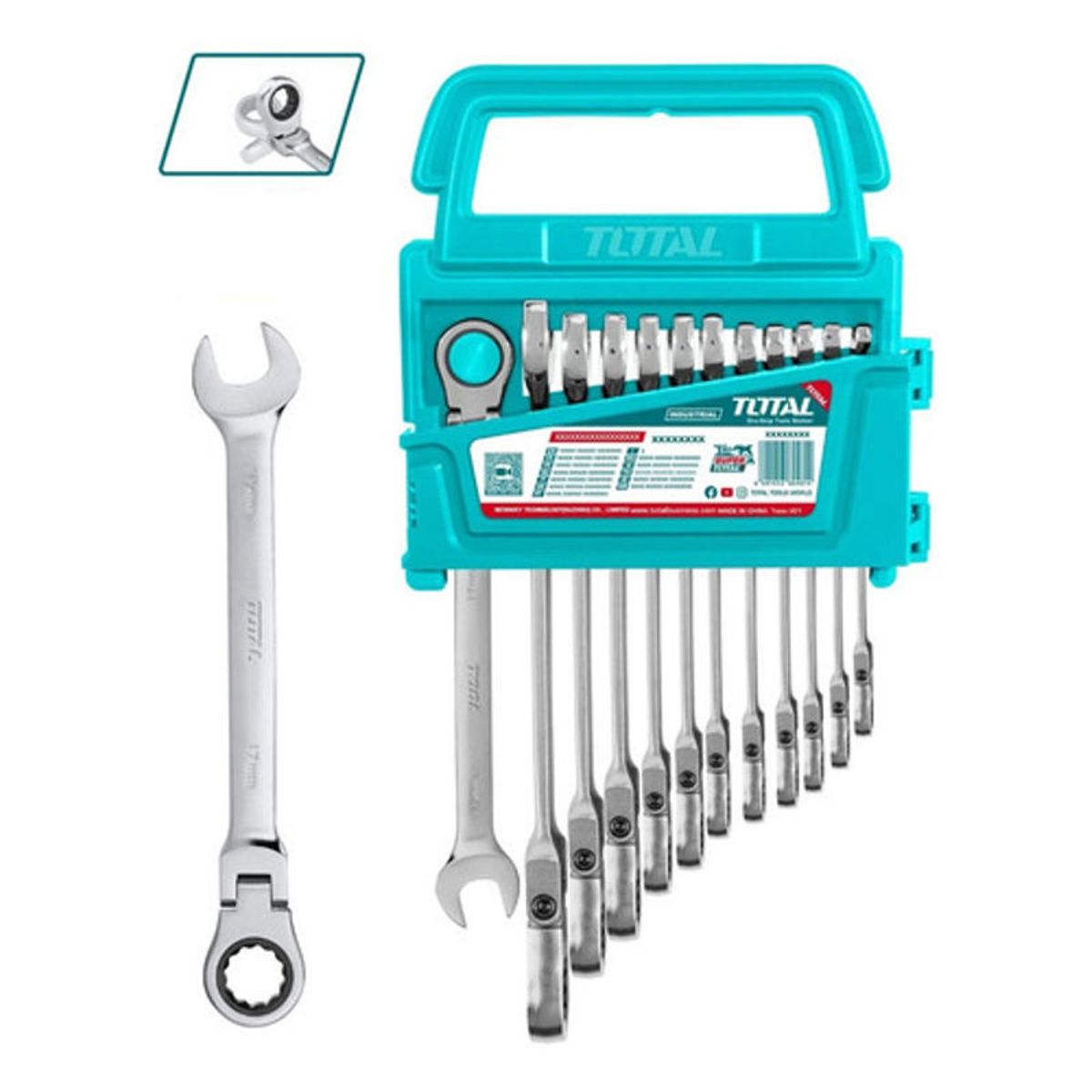 TOTAL - Llave Mixta con Rache Flexible 8 - 19 mm juego x 12 pzs total