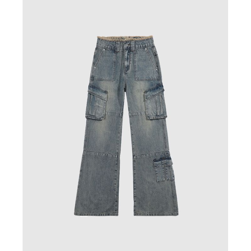 VANN - Pantalón Jean Cargo Desgastado Para Mujer Azul