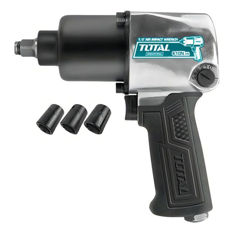 TOTAL - Llave Pistola Impacto 13MM neumatica industrial incluye 3 copas total