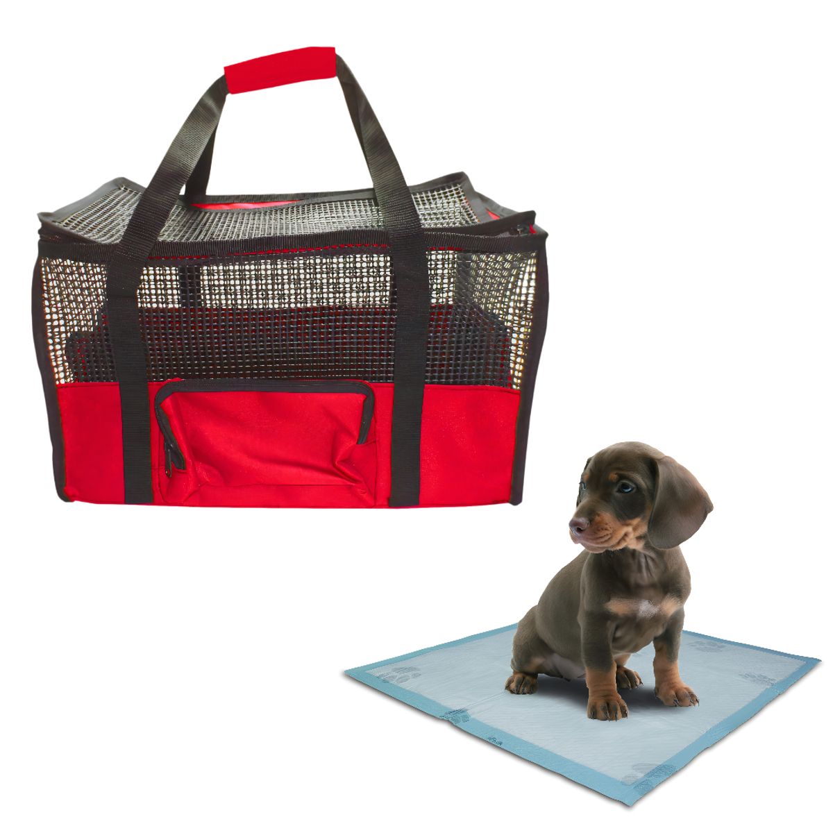 HALLY PET - Maletín Cargador Med +15 Und Tapetes Rojo