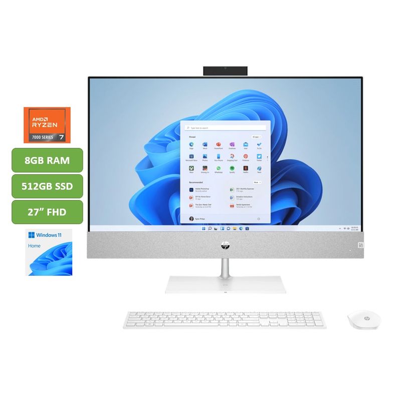HP - TODO EN UNO HP - RYZEN 7 7730U - 8GB RAM - 512GB SSD - 27" FHD - WIN 11 - BLANCO