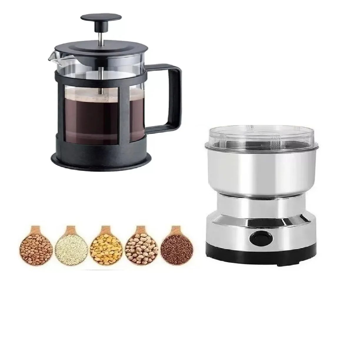 SKY - Prensa Francesa Café 1000ml Y Mini Molino Café Eléctrico