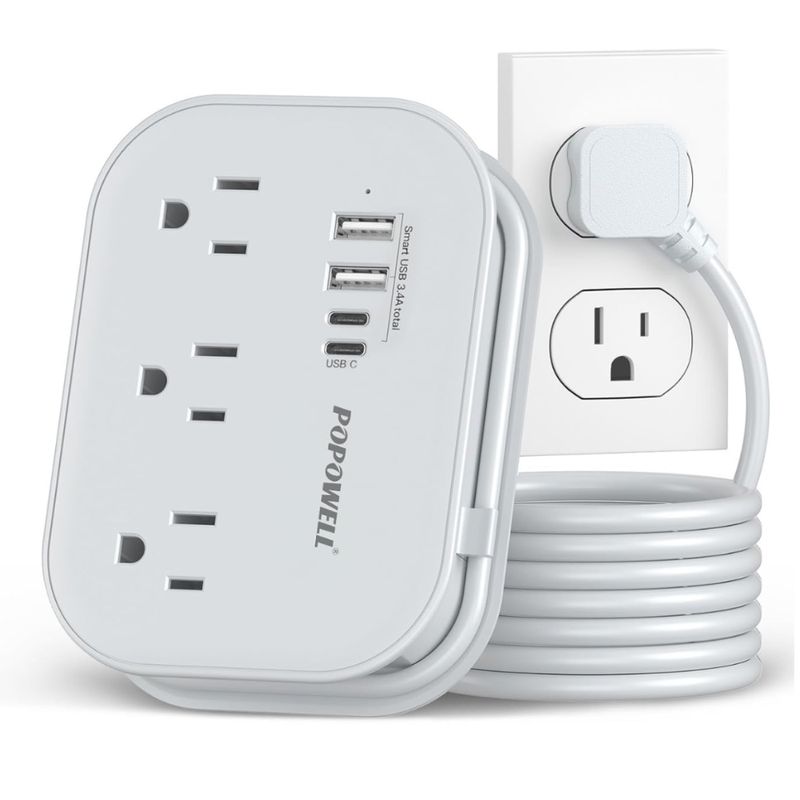 GENERICO - Multitoma De Viaje 3 Salidas Y 4 Puertos Usb 2 Usbc