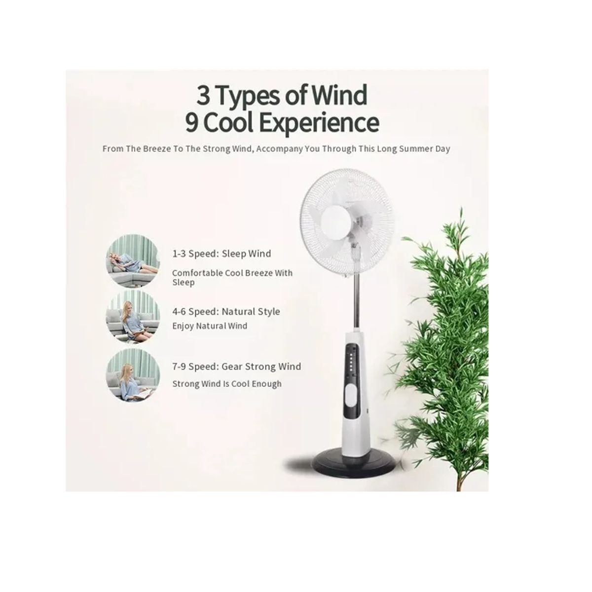 GENERICO - Ventilador Recargable Con 2 Bombillos Panel Solar 16 Pulgada GD-8056