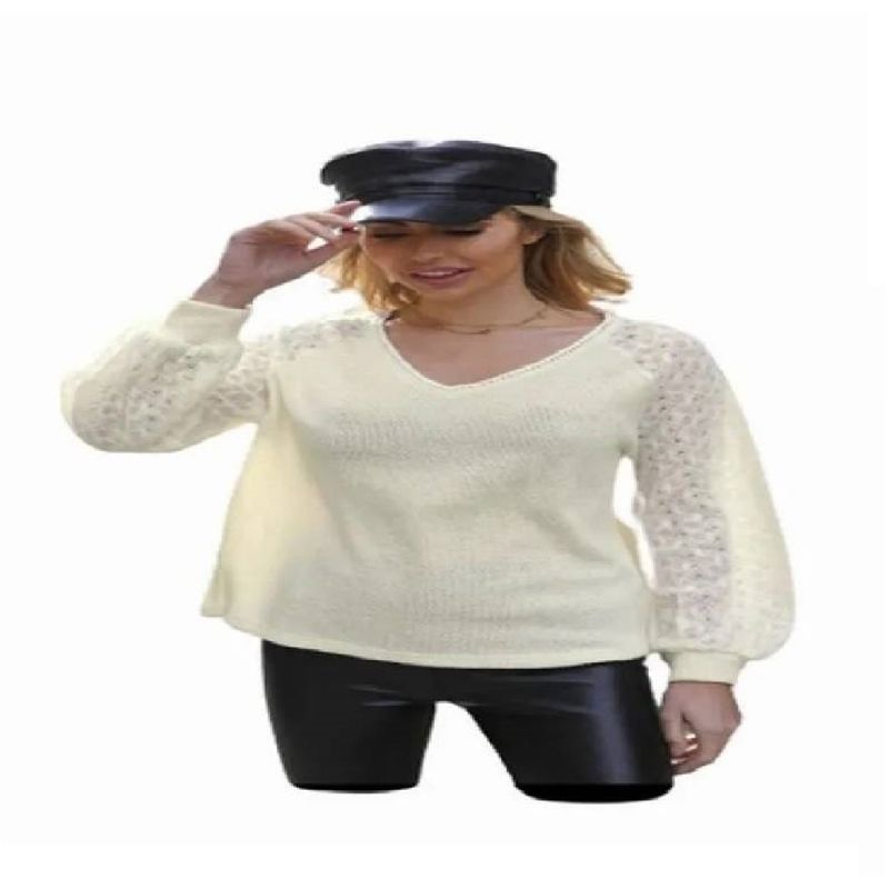 100 - Sueter tejido Color Beige con Manga raglán