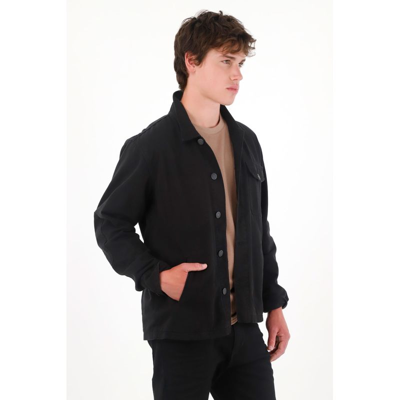 TENNIS - Chaqueta en denim con costuras decorativas negra para hombre