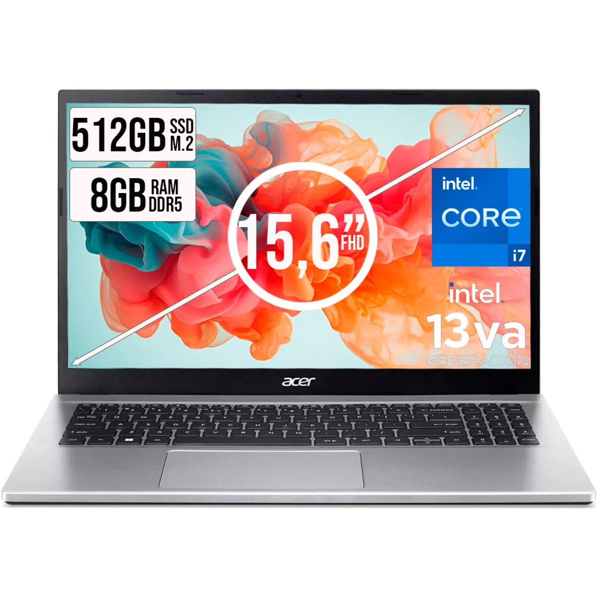 ACER - PORTATIL ACER ASPIRE INTEL CORE I7-13620H SSD 512GB RAM 8GB DDR5 15,6 IPS FHD