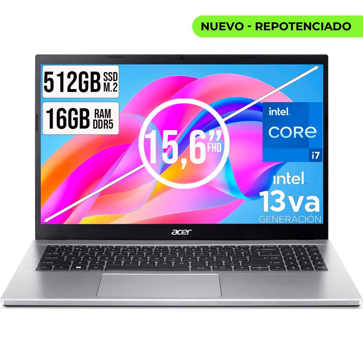 ACER - PORTATIL ACER ASPIRE INTEL CORE I7-13620H SSD 512GB RAM 16GB DDR5 15,6 IPS FHD